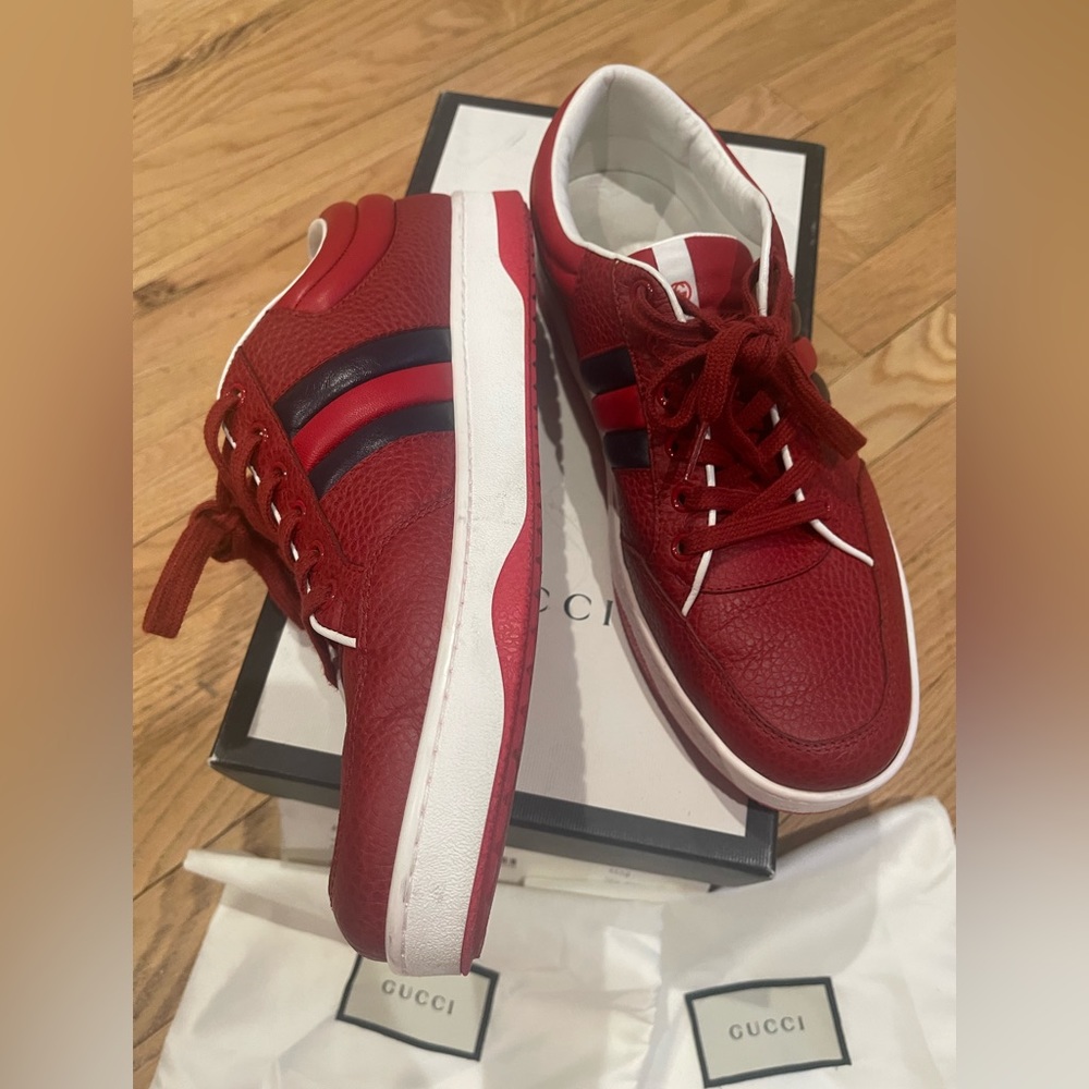 SOLD Gucci Ronnie Low-Top Sneakers in Red Leather Gucci Size 9 US Size 9.5 - Picture 3 of 11